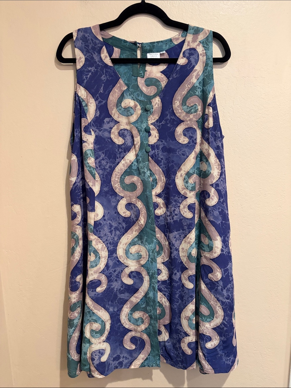 Island Style Vintage 90s A-line Swirly Dress w/ Tied Back and Open Front Panels